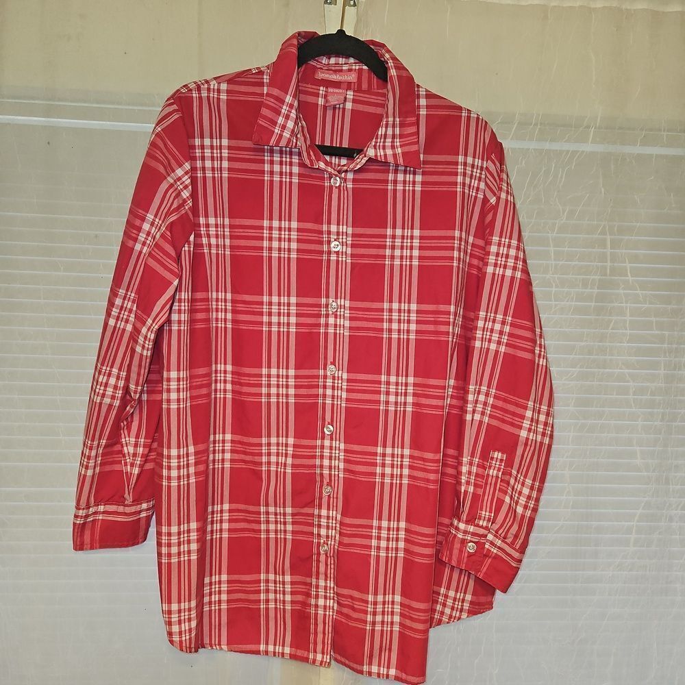 Woman Within PinkâN White Plaid Button Down Shirt